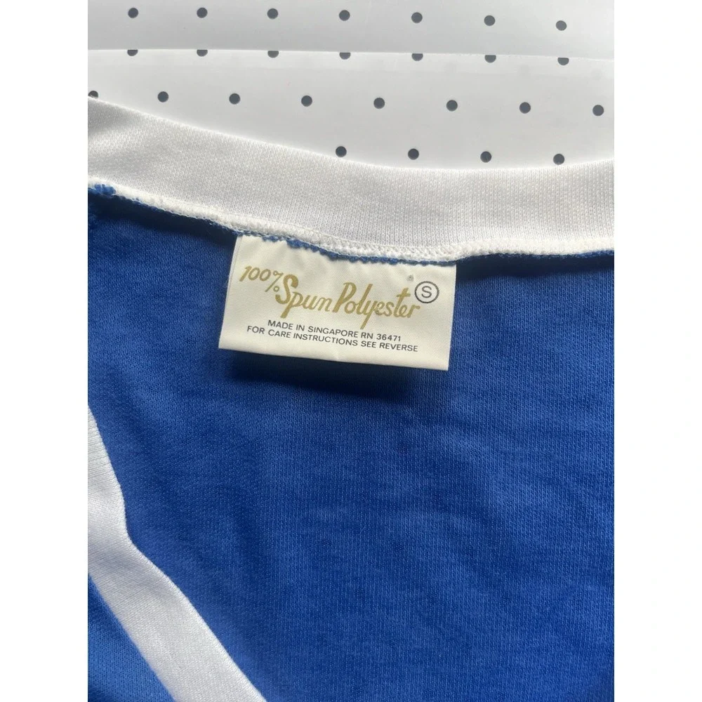 Vintage Blue White Ringer Shirt Retro Gymcore Soft Minimal Tee - Picture 3 of 7